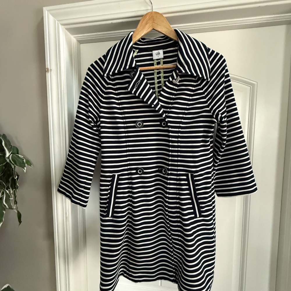 CAbi Striped Double Breasted Trench Jacket Navy White Size S Style 5151 - Picture 2 of 15